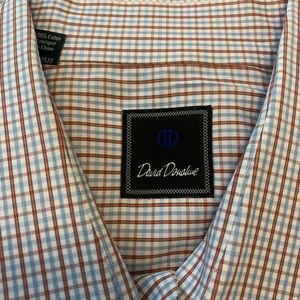 David Donahue, 18.5 34/35, business shirt. Blue/orange/white. High quality!